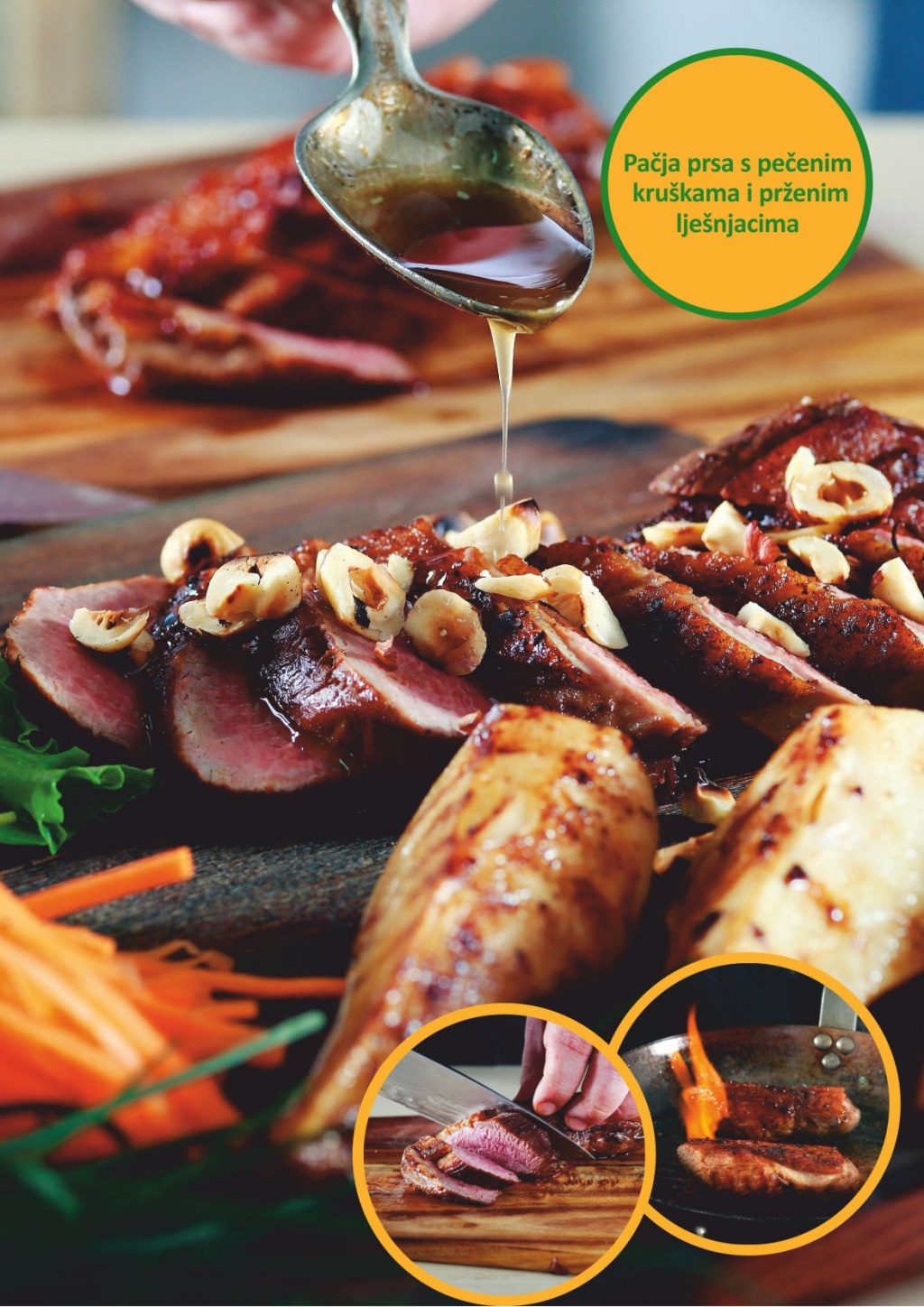 Pačja prsa s pečenim kruškama i prženim lješnjacima
